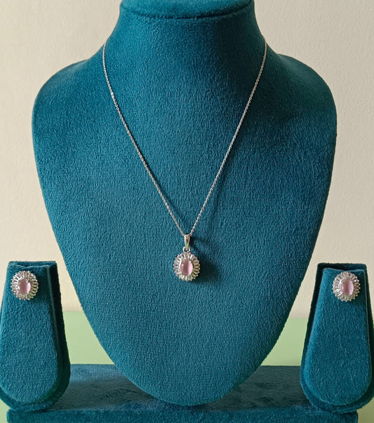 AD Baby Pink Stone Pendant Necklace Set
