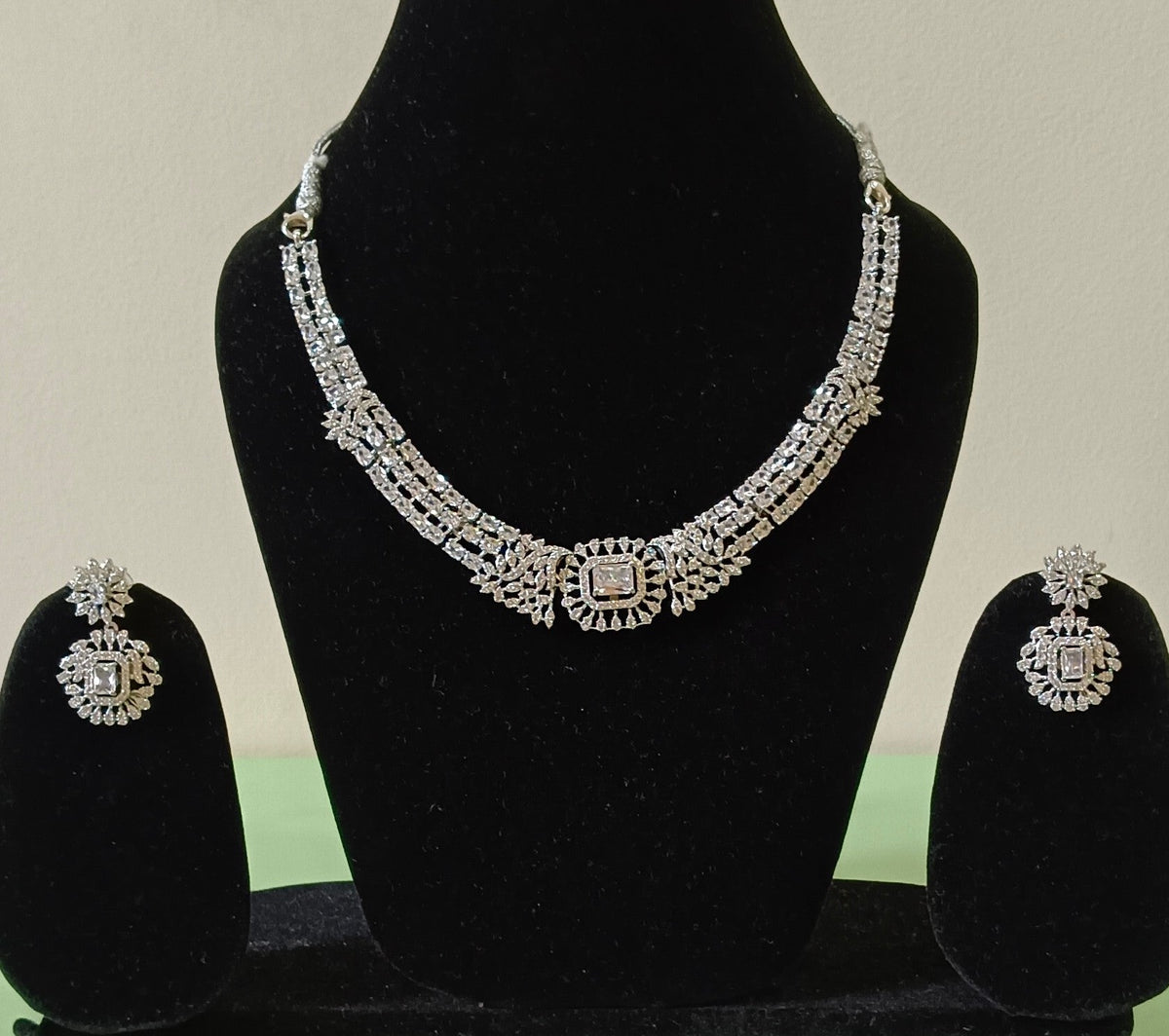 American Diamond Stone Studded Hasli Style Designer Necklace Set