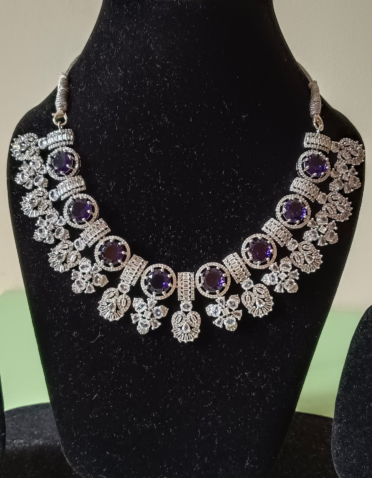 American Diamond Violet Stone Studded Queen Necklace Set