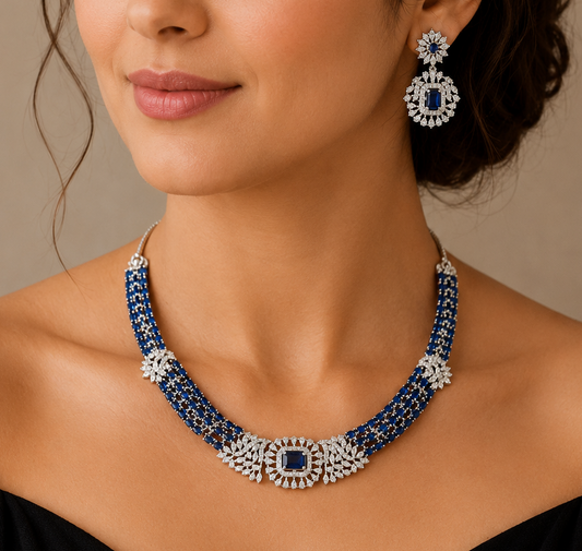 American Diamond Stone Studded Hasli Style Designer Necklace Set