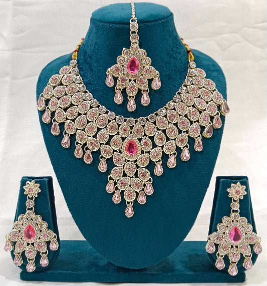 Pink Alloy Kundan Choker Necklace Set