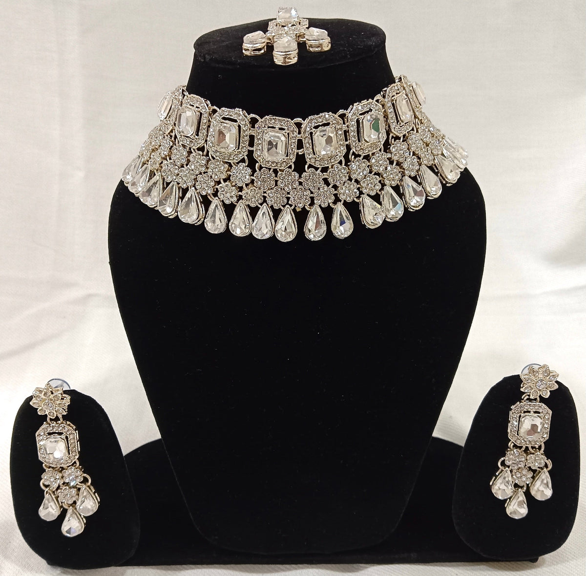 Alloy or Brass with Rhodium Silver Tone Necklace Set