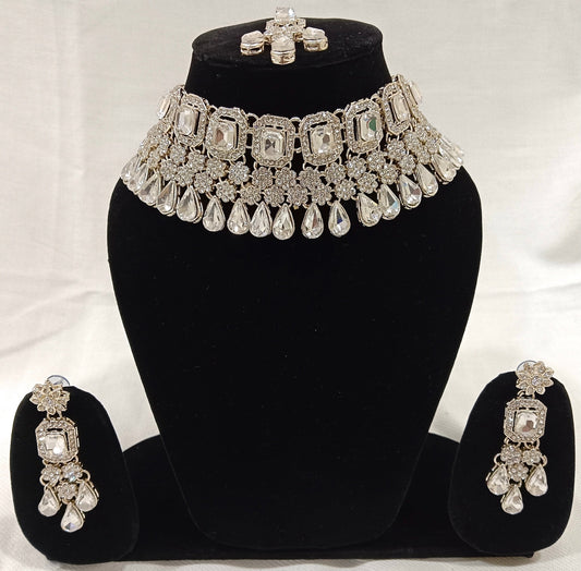 Alloy or Brass with Rhodium Silver Tone Necklace Set