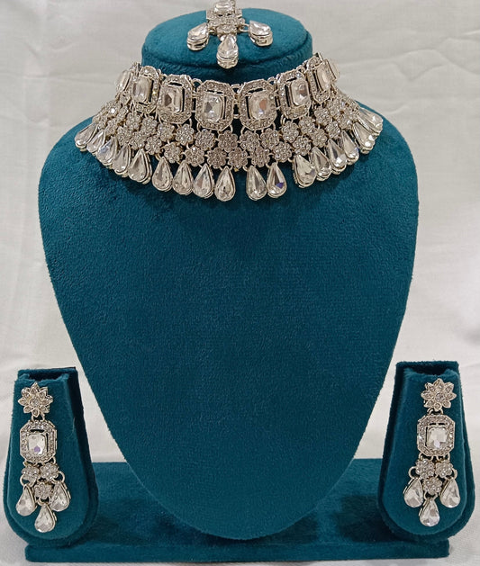 Alloy or Brass with Rhodium Silver Tone Necklace Set