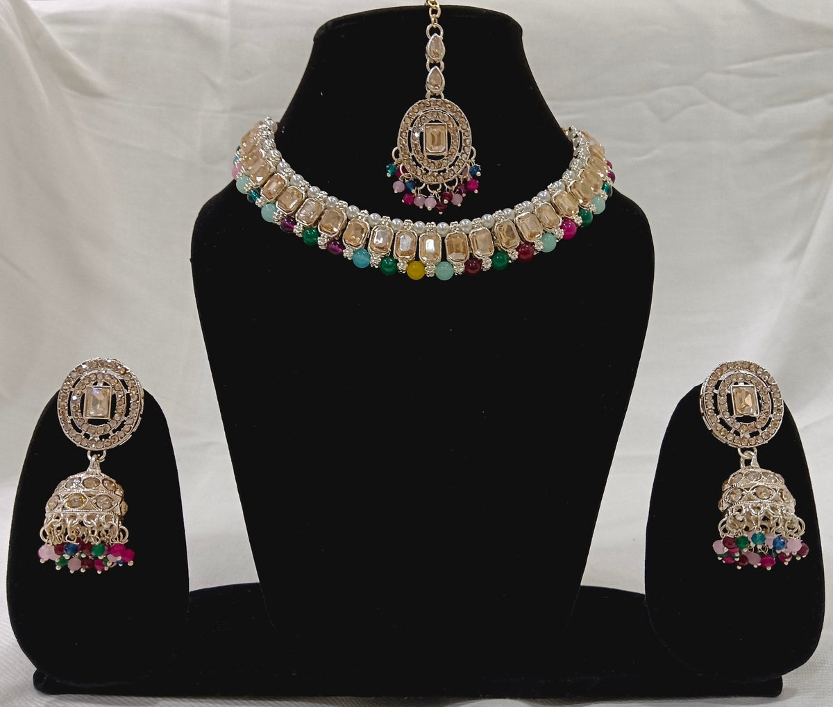 Vibrant Multicolor Kundan Choker Jhumka Set