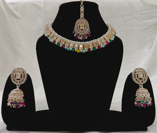 Vibrant Multicolor Kundan Choker Jhumka Set