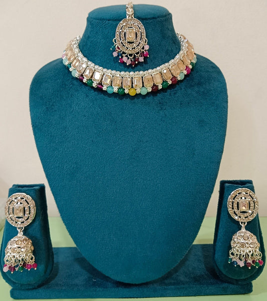 Vibrant Multicolor Kundan Choker Jhumka Set