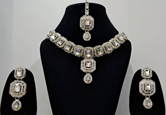 Alloy or Brass with Rhodium Silver Tone Necklace Set