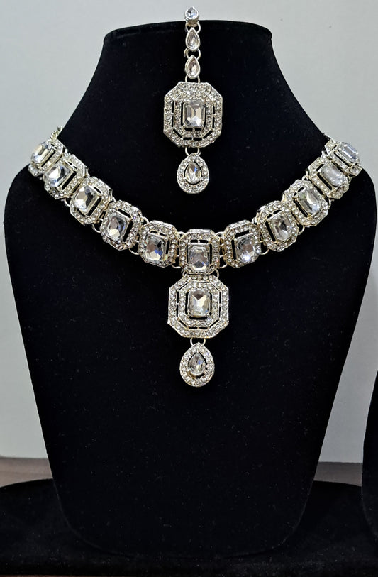 Alloy or Brass with Rhodium Silver Tone Necklace Set