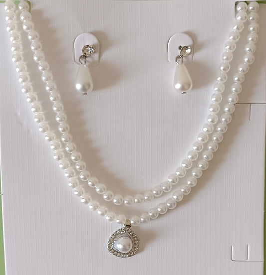 Double Layer Pearl and Amber Suite pearl Pendant Necklace Set