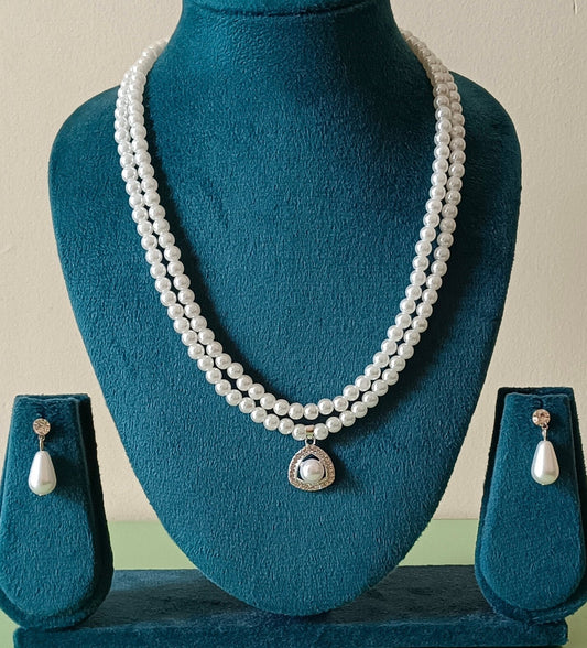Double Layer Pearl and Amber Suite pearl Pendant Necklace Set