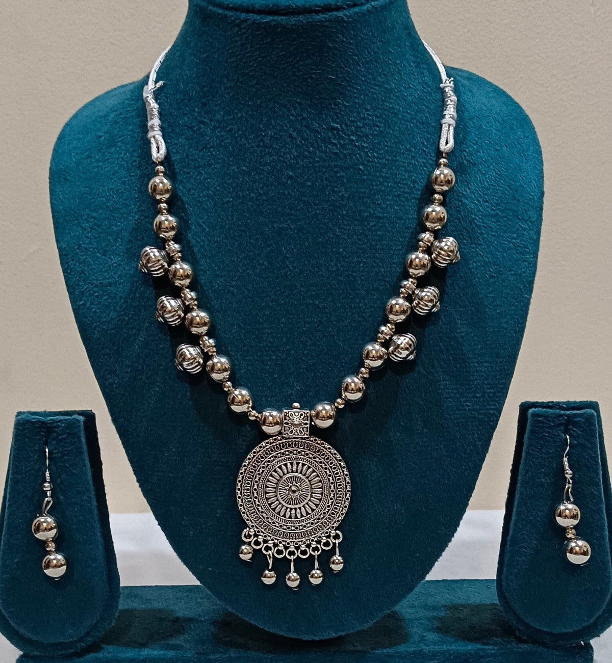 Pack of 2 Oxidized Silver Mandala Sun and Flower Design Necklace Set