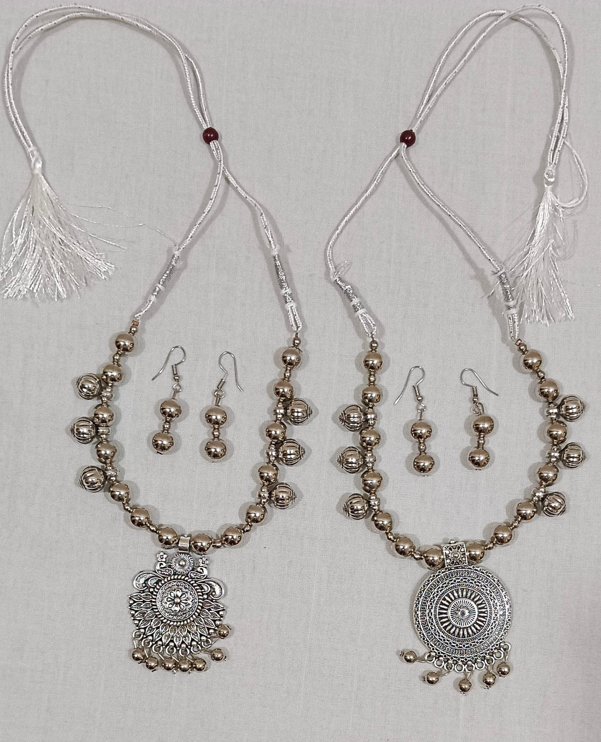 Pack of 2 Oxidized Silver Mandala Sun and Flower Design Necklace Set