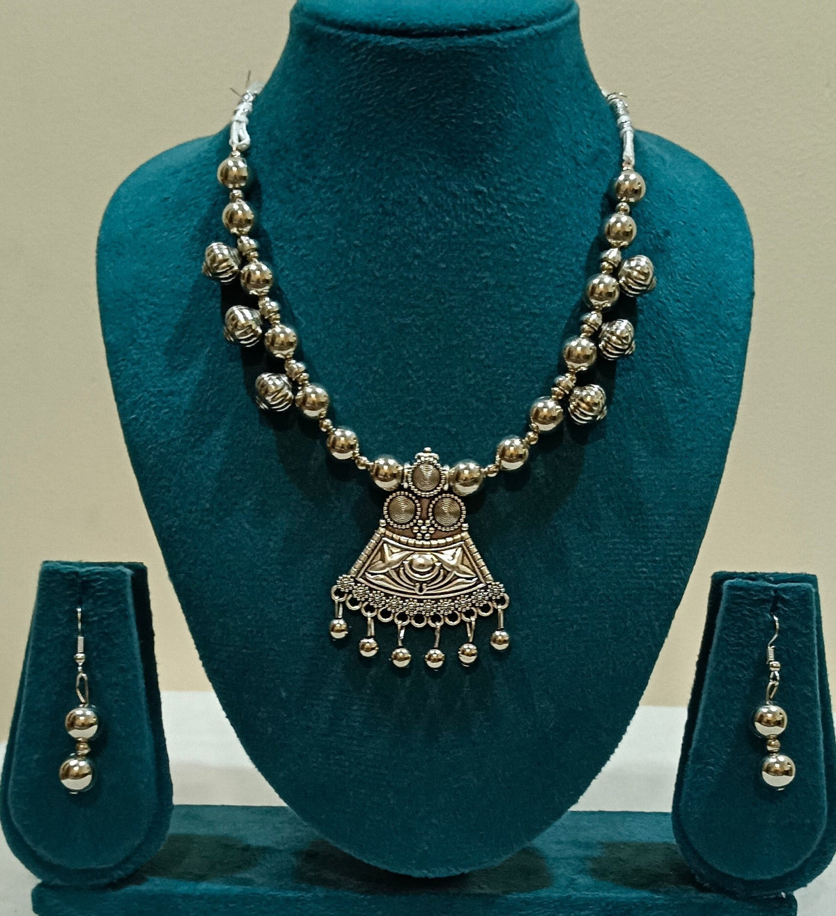 Pack of 2 Oxidized Silver Mandala Tri-Pendant and Circular Design Necklace Set
