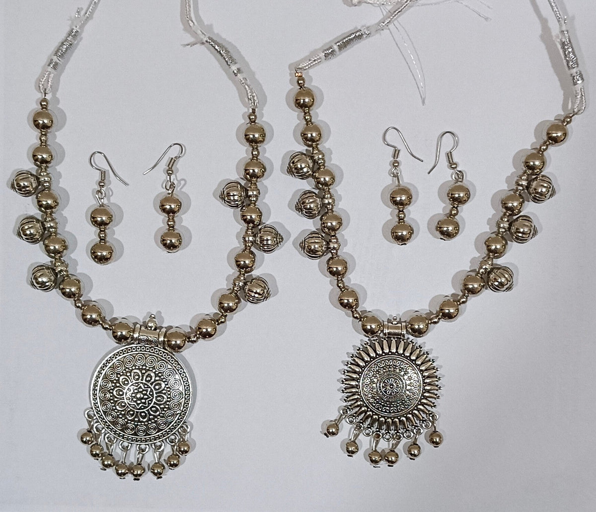 Pack of 2 Oxidized Silver Mandala SunBurst and Moon Design Necklace Set
