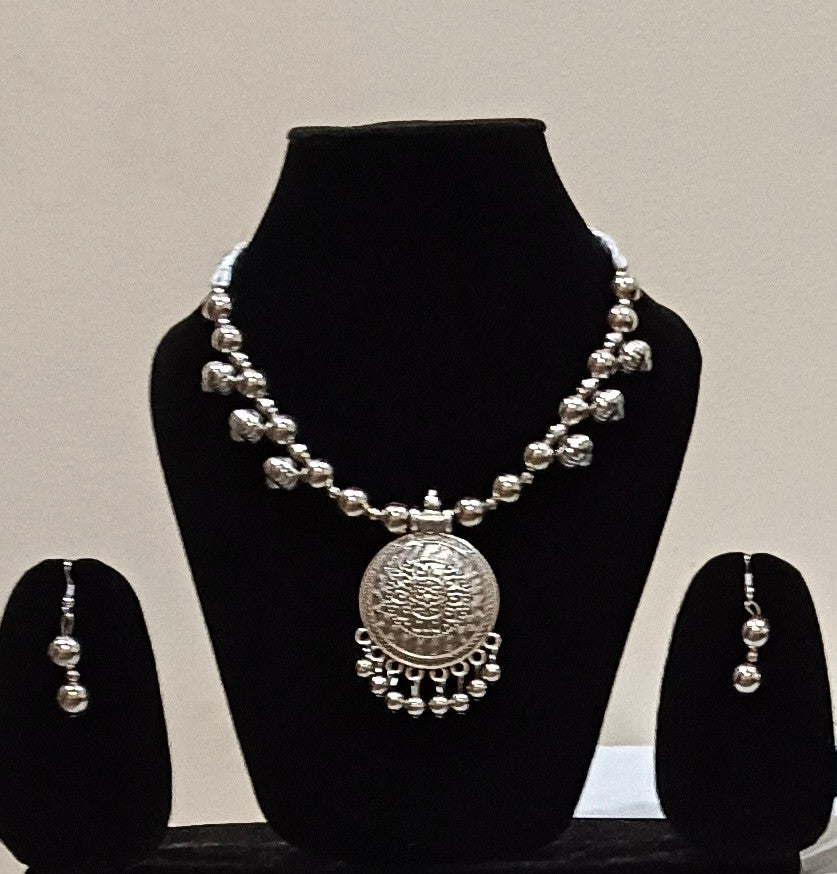 Pack of 2 Oxidized Silver Mandala SunBurst and Moon Design Necklace Set
