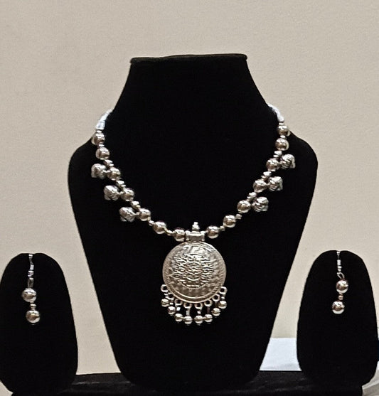 Pack of 2 Oxidized Silver Mandala SunBurst and Moon Design Necklace Set