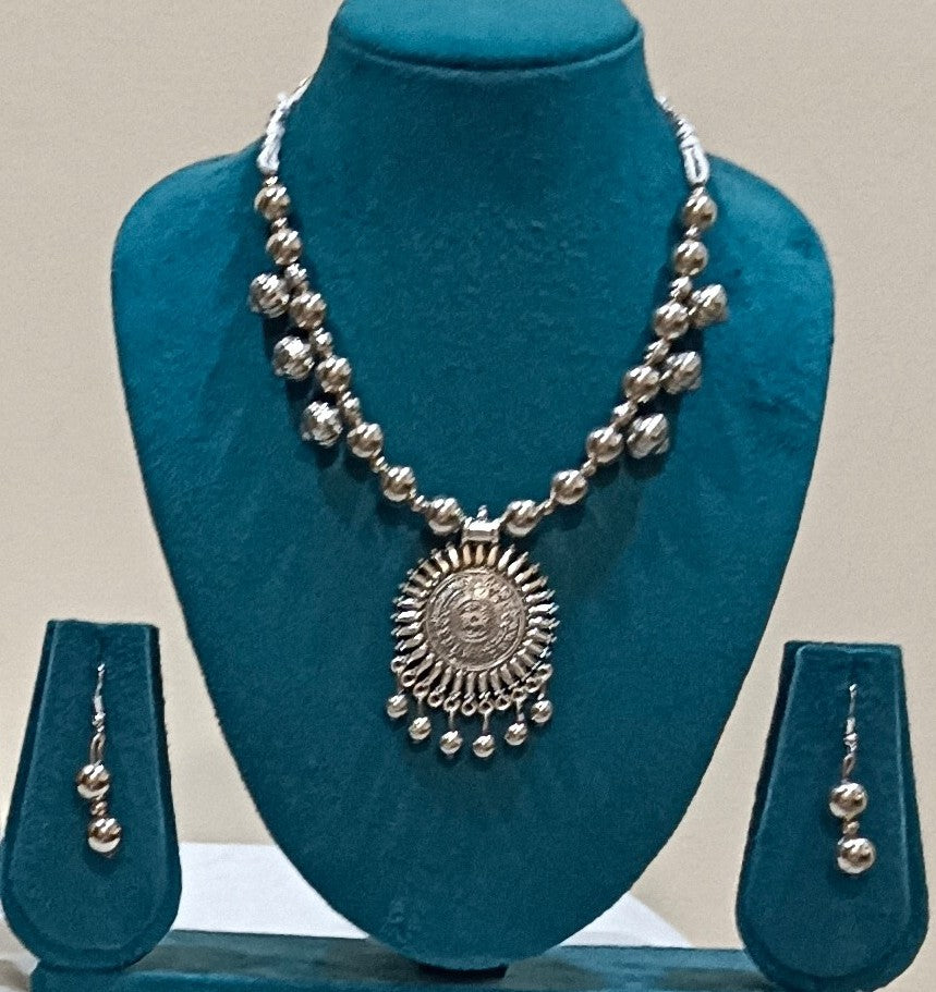 Pack of 2 Oxidized Silver Mandala SunBurst and Peacock Design Necklace Set