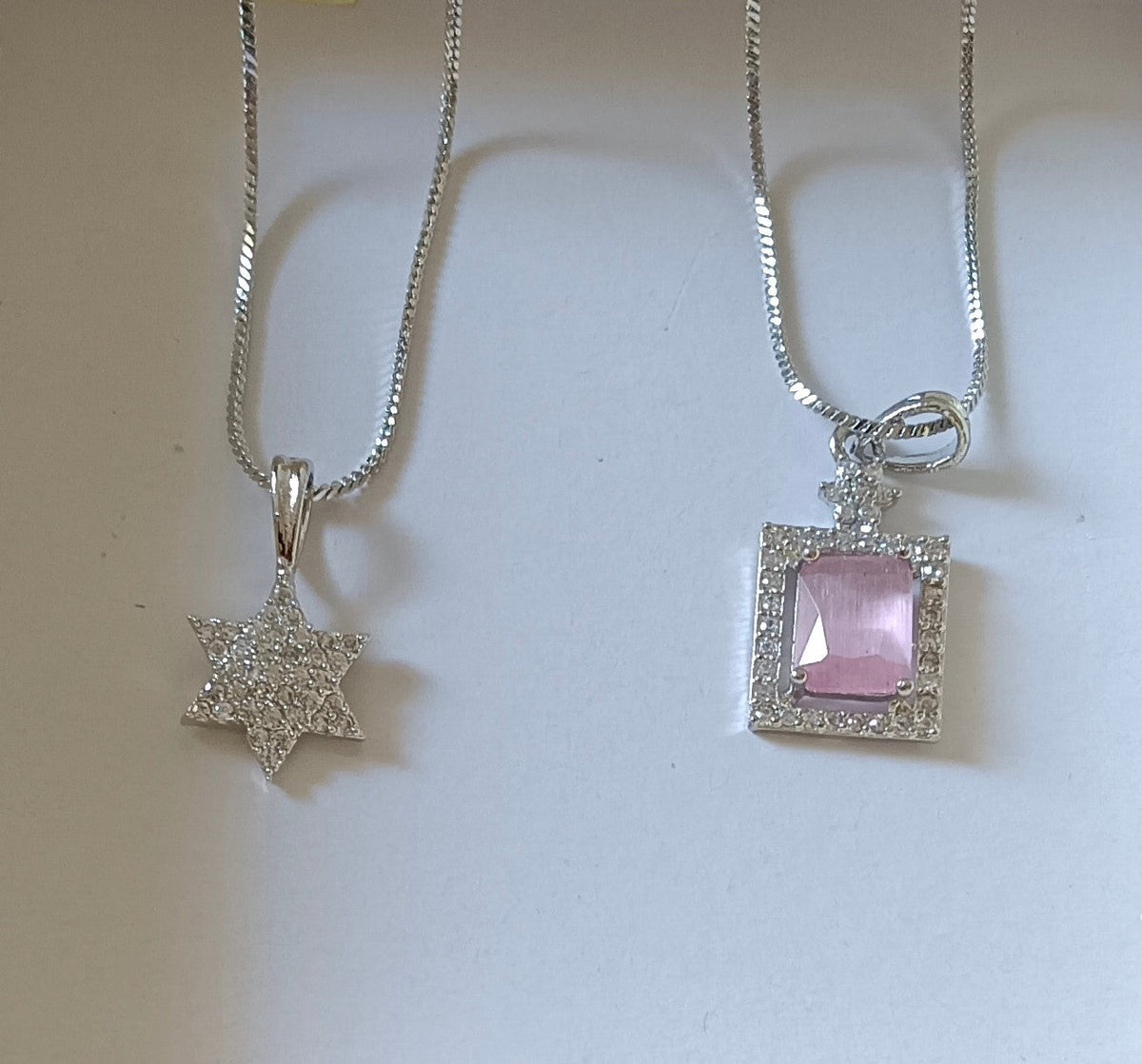 Pack of 2 Pendant Chains with 1 Silver Plated AD Studded Pink Pendant and 1 Diamond Star Shaped Pendant Chain