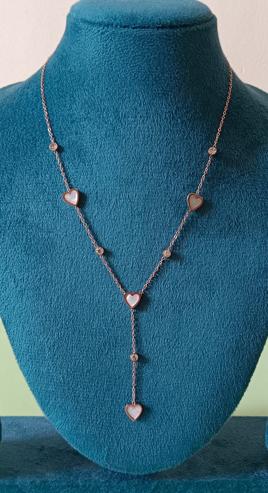 White Ceramic Heart Rose gold Hanging Stainless Steel Necklace