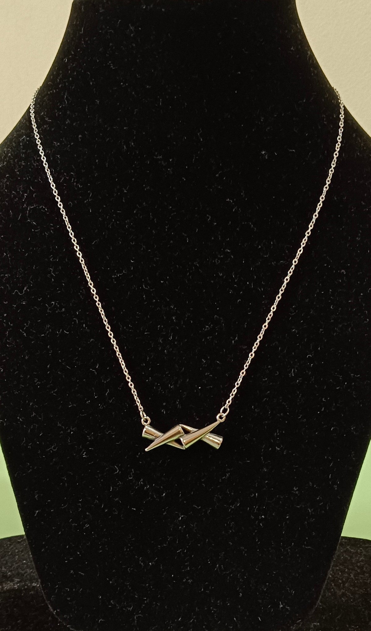 Silver Finish Abstract Geometric Design Pendant Stainless Steel Necklace
