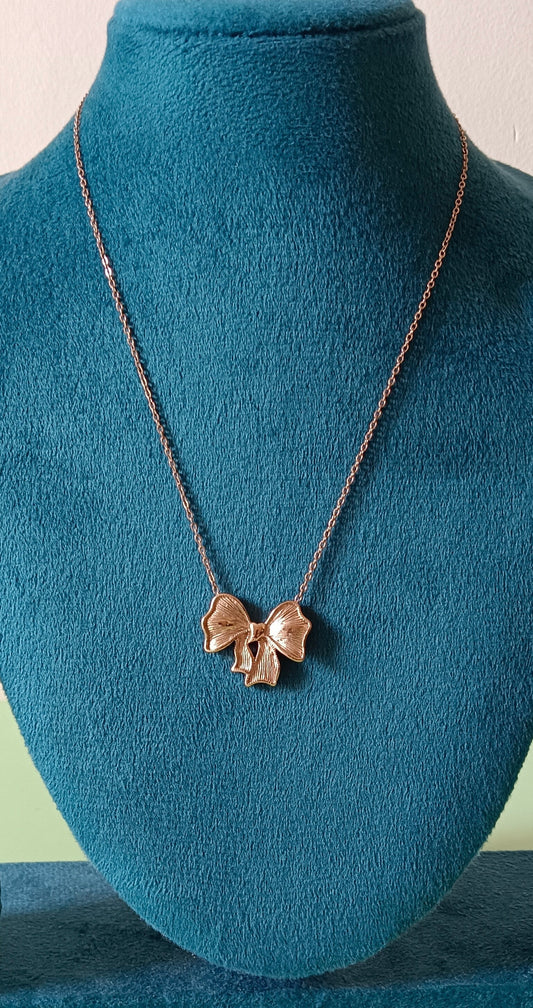 Rose Gold Bow Shaped Pendant Stainless Steel Necklace