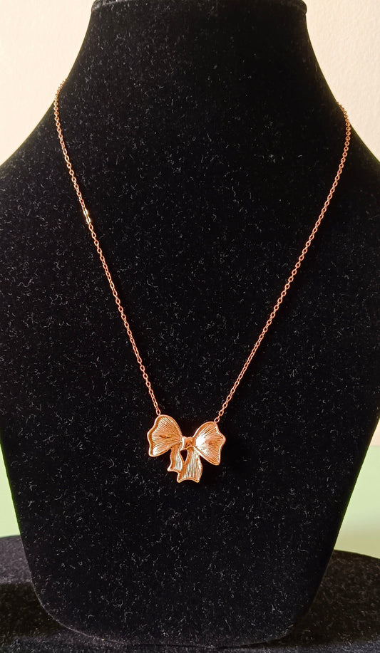 Rose Gold Bow Shaped Pendant Stainless Steel Necklace