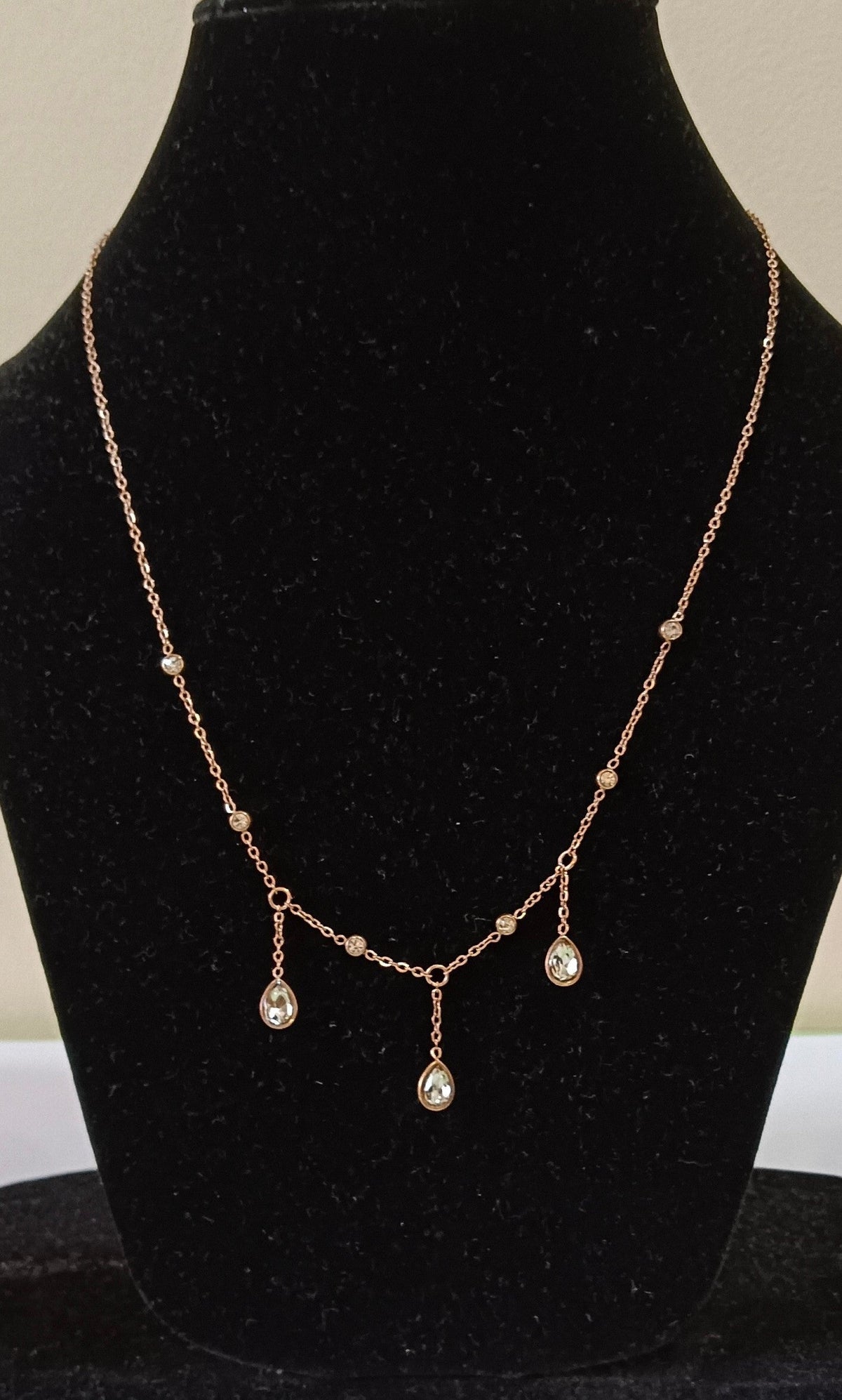 Rose Gold Crystal Drop Stainless Steel Necklace