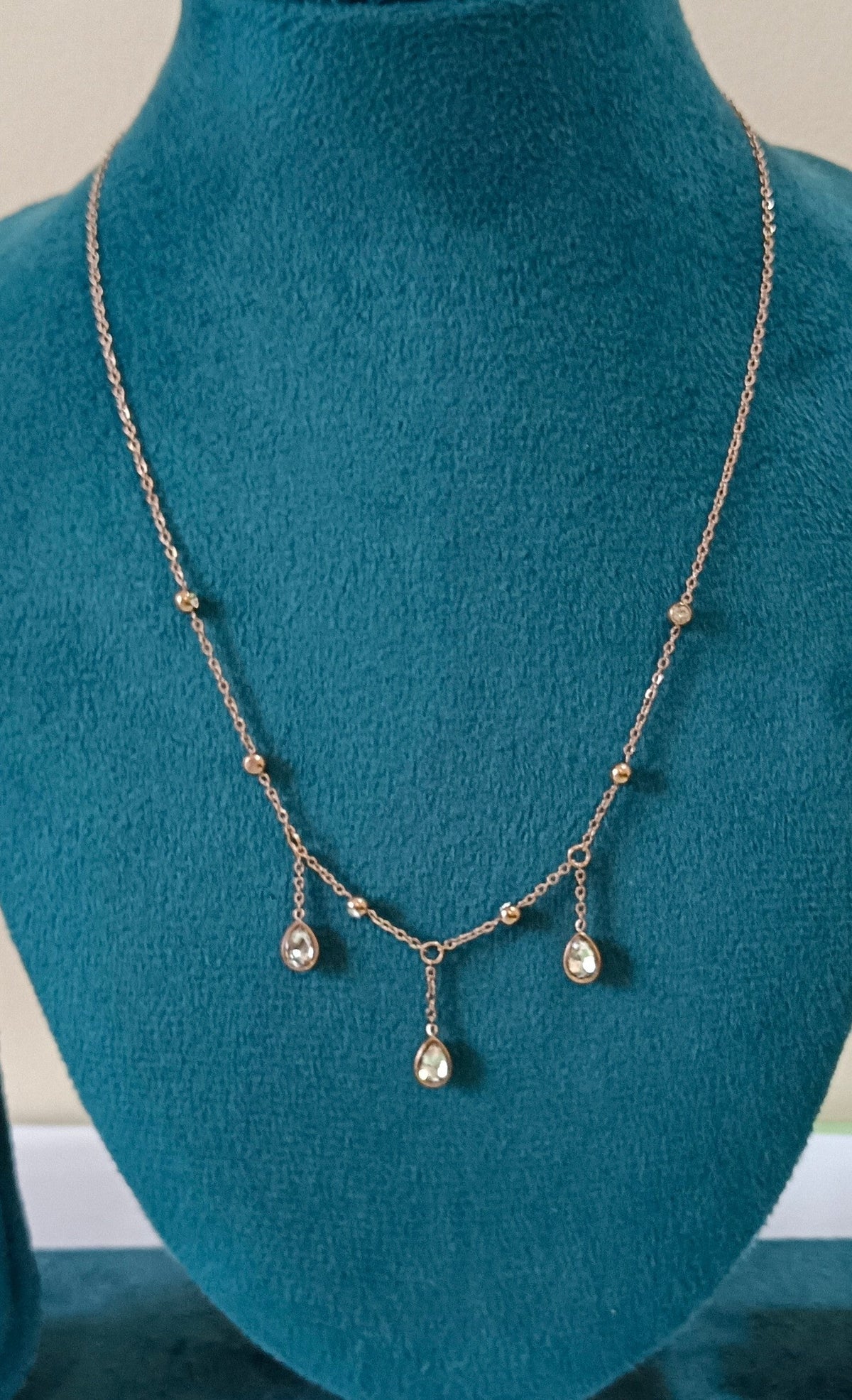 Rose Gold Crystal Drop Stainless Steel Necklace
