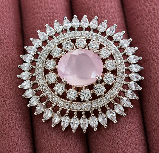 American Diamond Brass Zircon Silver Plated Ring