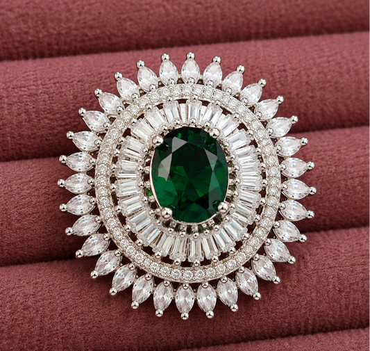 American Diamond Brass Zircon Silver Plated Ring