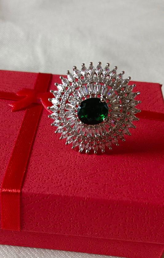 American Diamond Brass Zircon Silver Plated Ring
