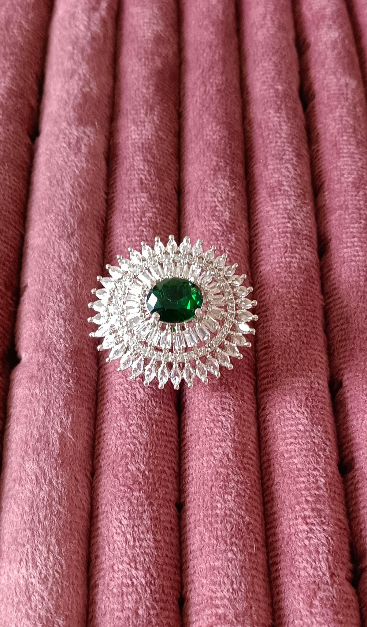 American Diamond Brass Zircon Silver Plated Ring
