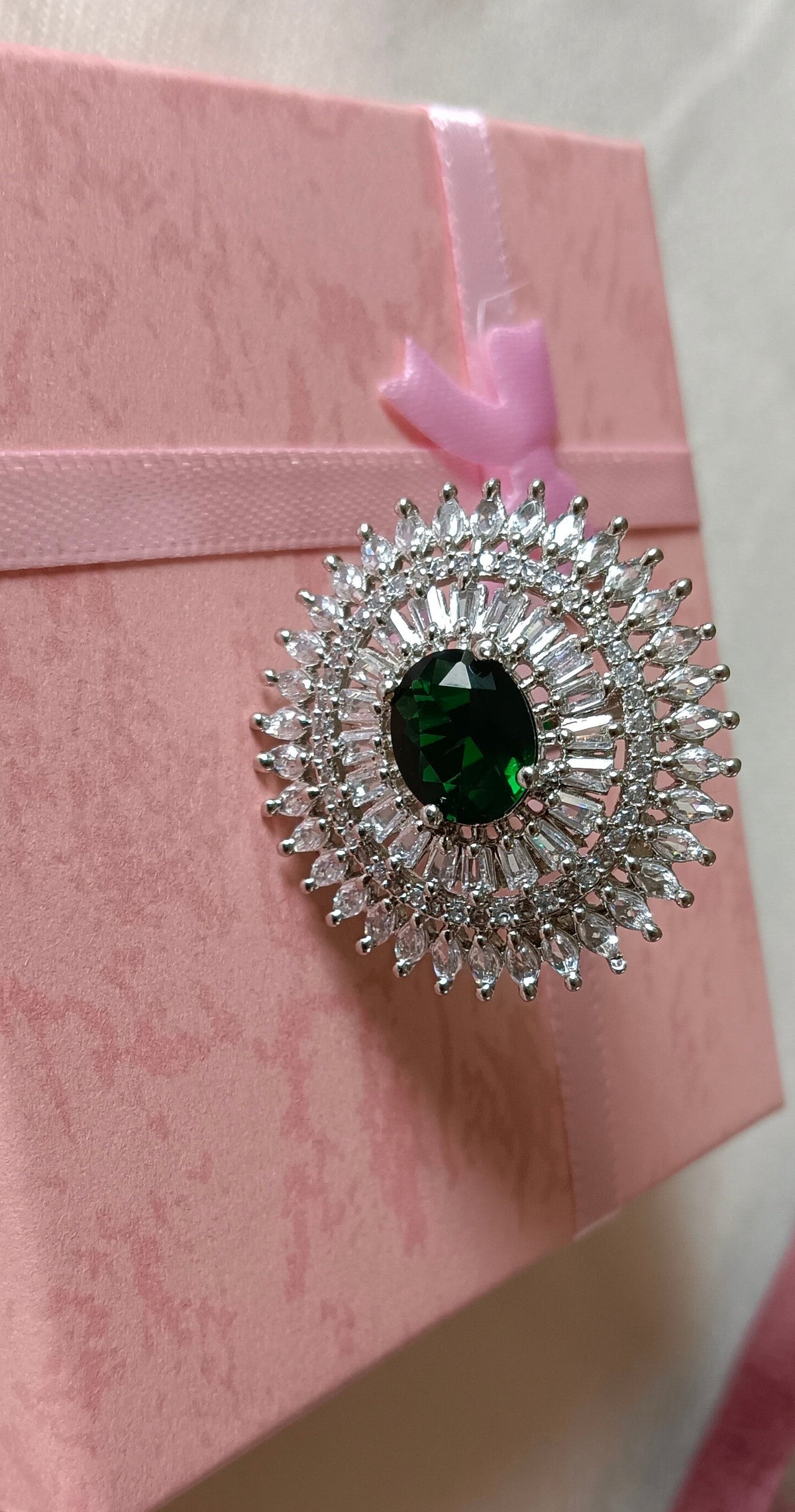 American Diamond Brass Zircon Silver Plated Ring