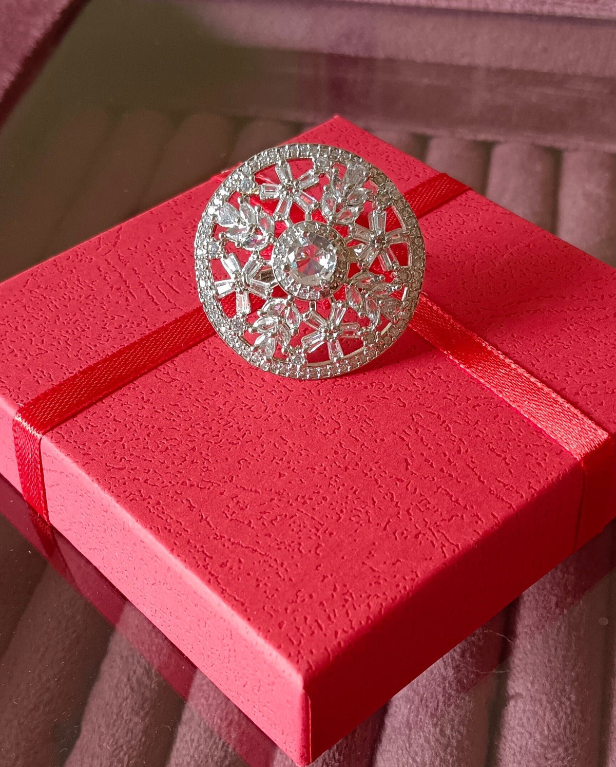 American Diamond Brass Zircon Silver Plated Ring