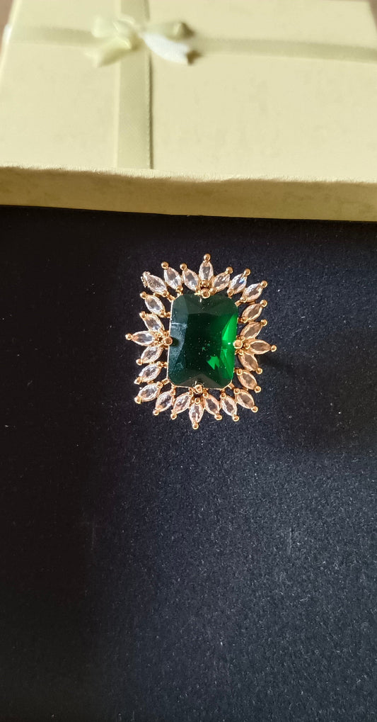 American Diamond Emerald Cut Stone Mehndi CZ Adjustable Ring
