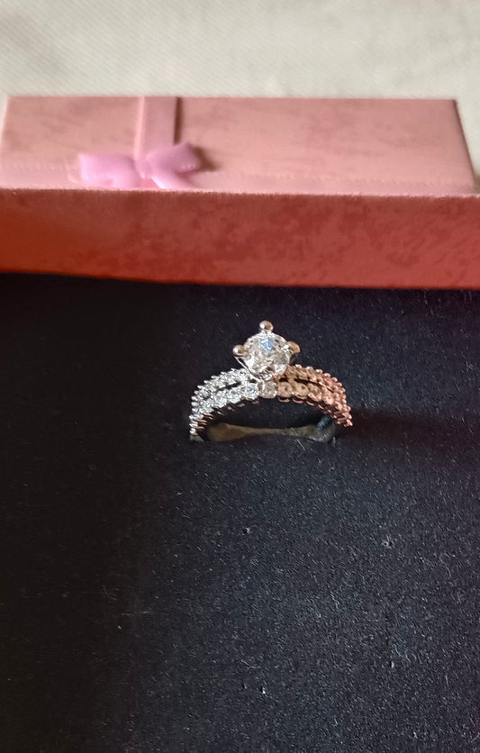 Silver-Plated & White AD Studded Square Solitaire Finger Ring