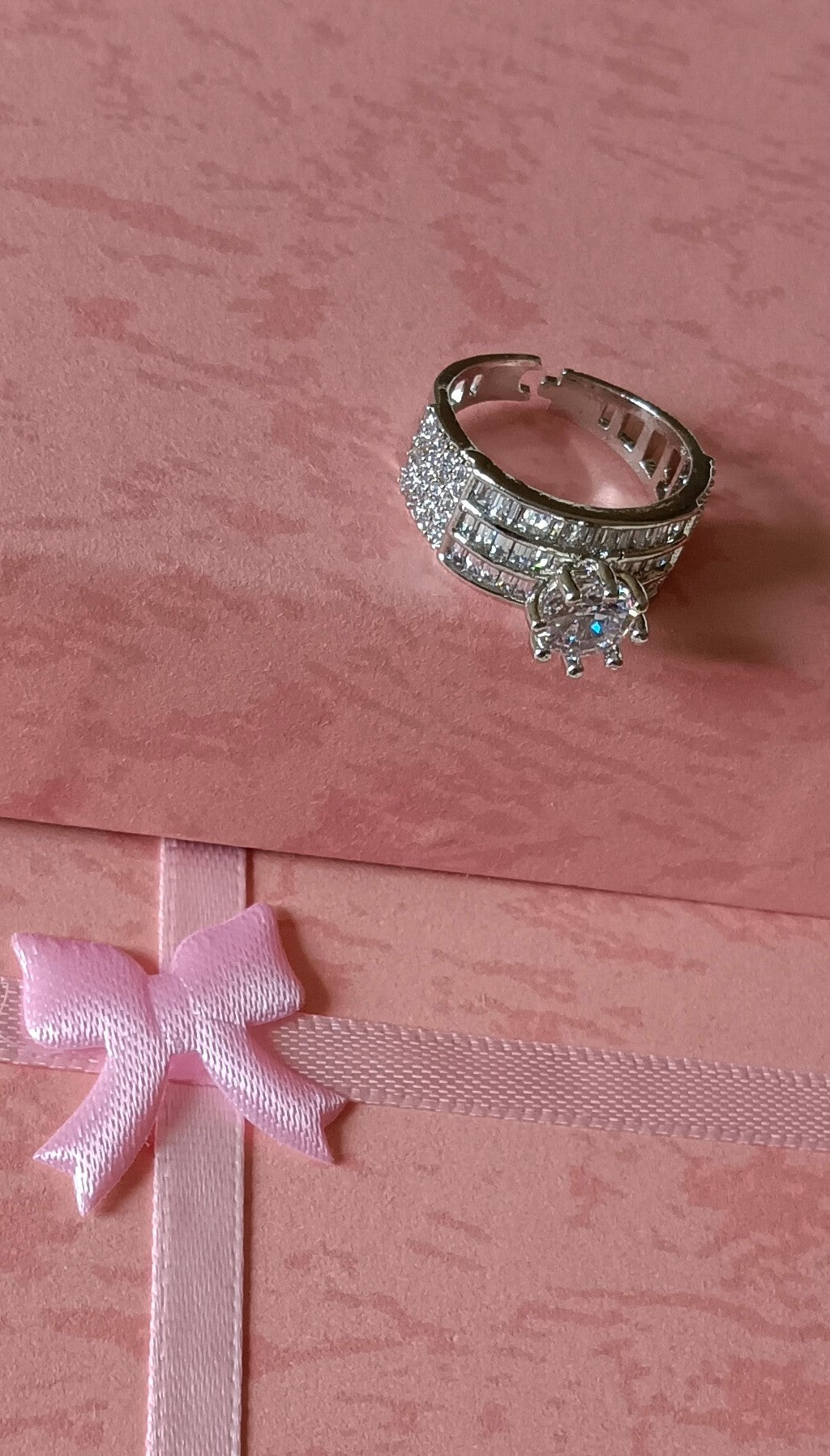 Silver-Plated & White AD Studded Round Shaped Solitaire Premium Ring