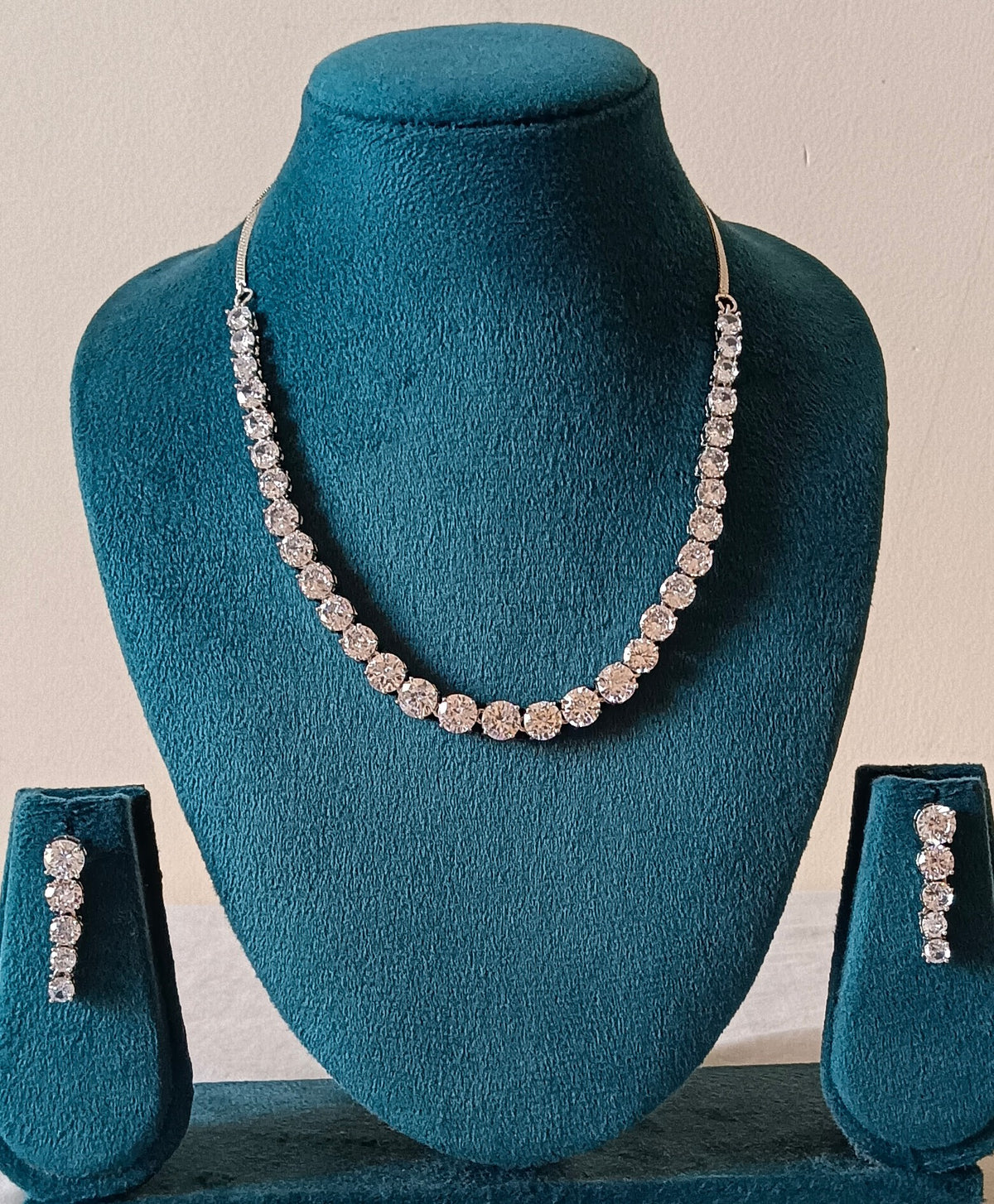 Classic Silver Tone American Diamond Tennis AD Necklace Set