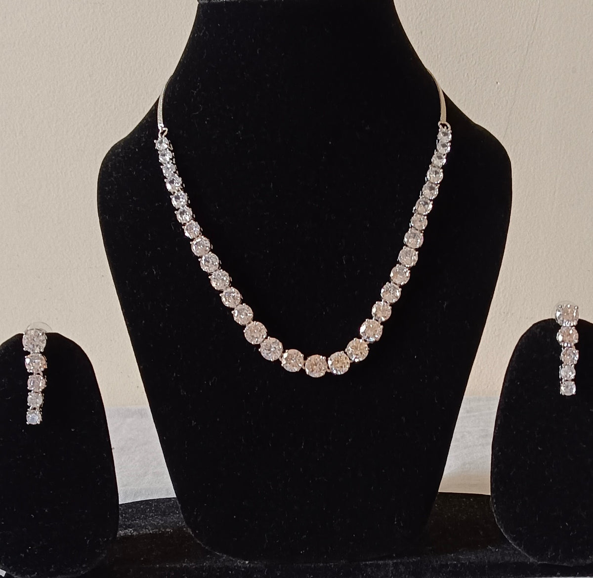 Classic Silver Tone American Diamond Tennis AD Necklace Set