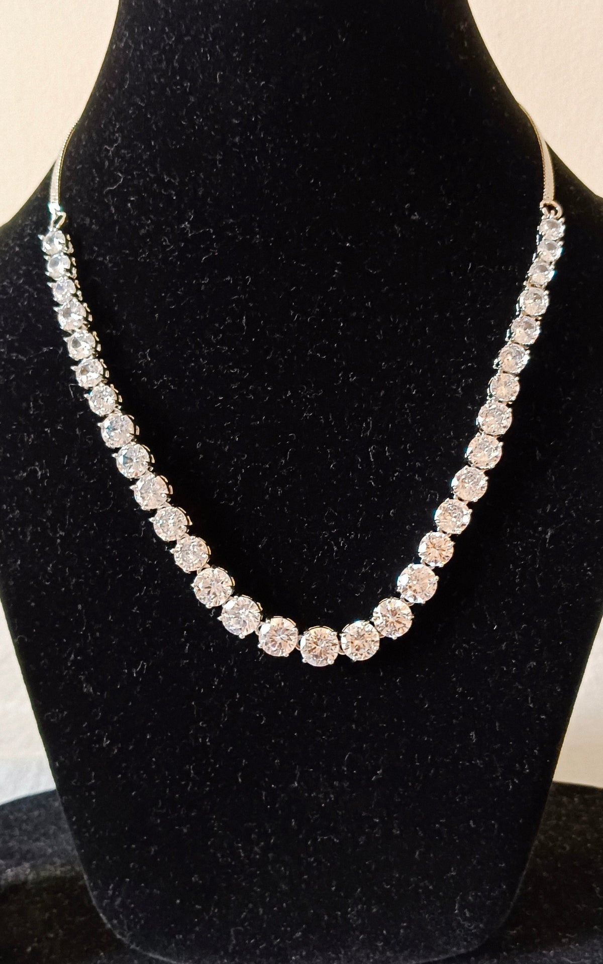Classic Silver Tone American Diamond Tennis AD Necklace Set