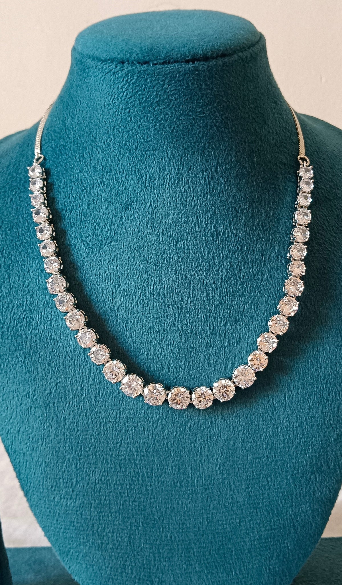 Classic Silver Tone American Diamond Tennis AD Necklace Set